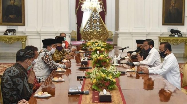 Presiden Joko Widodo (Jokowi) bertemu tokoh lintas agama membahas penanganan covid-19. (Biro Pers Sekretariat Presiden)(Foto: Suara.com)