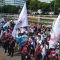 Massa buruh Demo Didepan Gedung DPR, Tuntut DPR Gelar Paripurna Legislative Review UU Cipta Kerja