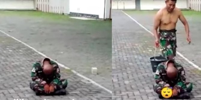 Ketiduran di Lapangan saat Pendidikan, Siswa TNI Auto Kena Siram Air Seember