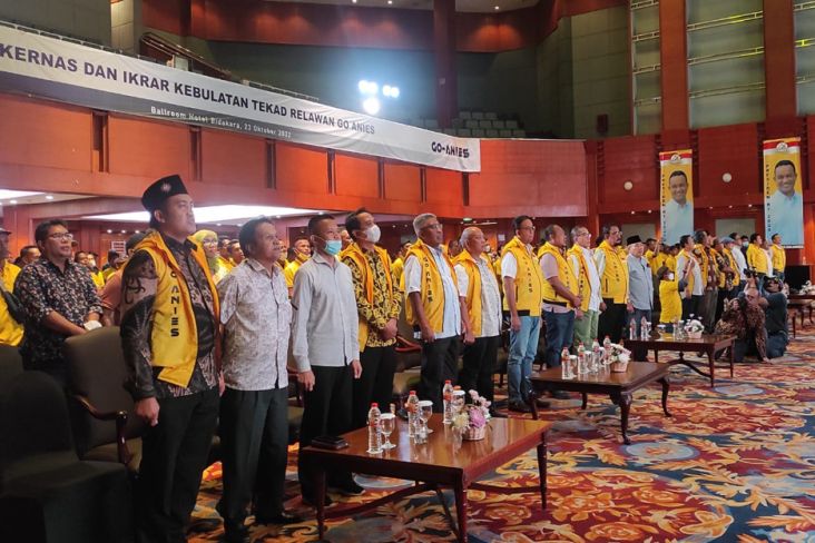 Relawan yang menamakan diri Go-Anies resmi dideklarasikan untuk mendukung mantan Gubernur DKI Jakarta Anies Baswedan di Hotel Bidakara, Jakarta Selatan, Minggu (23/10/2022). FOTO/MPI/Achmad Al Fiqri