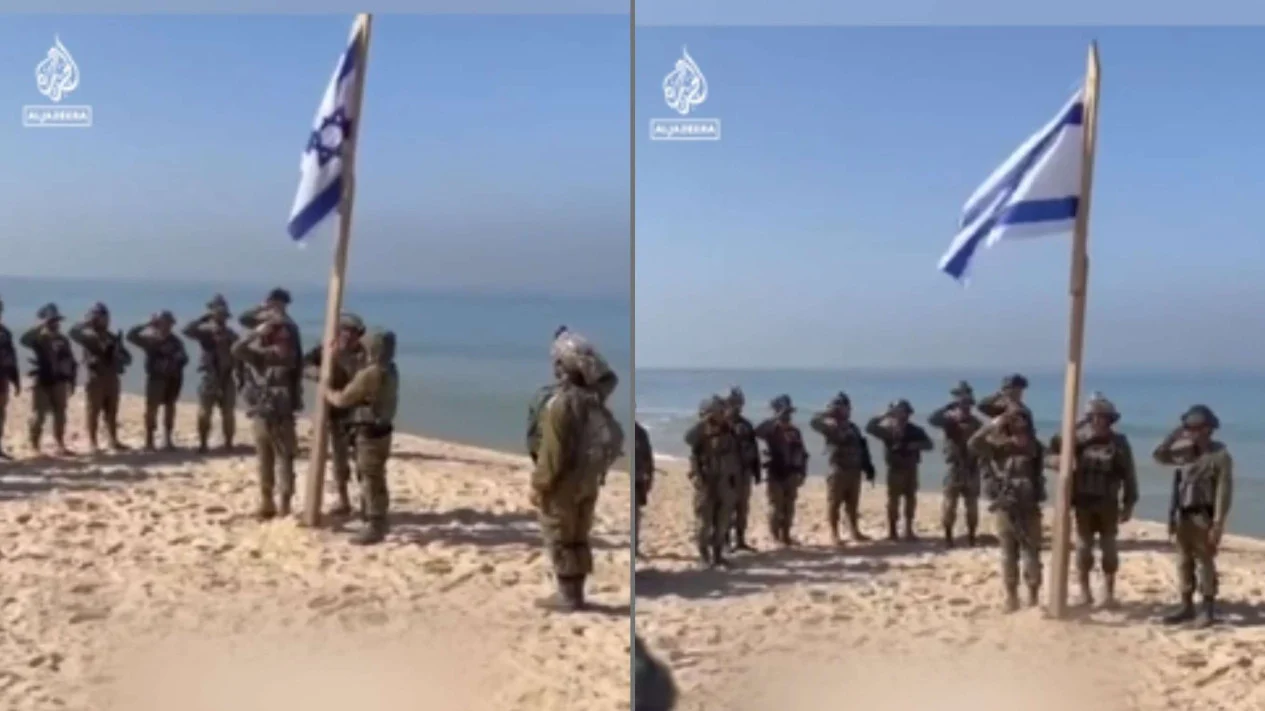 Tentara Israel Kibarkan Bendera dan Menyanyikan Lagu Kebangsaan di Pantai Gaza